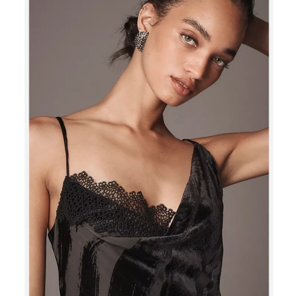 NWT Anthropologie Black Cowl Neck Velvet Lacexslip Dress Size XS - Picture 3 of 9